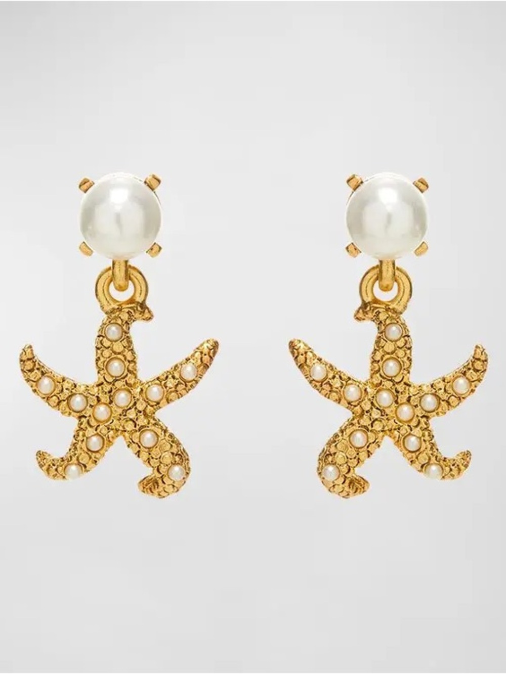 Gold Tone Starfish Pearl Drop Earrings - Women Jewelry